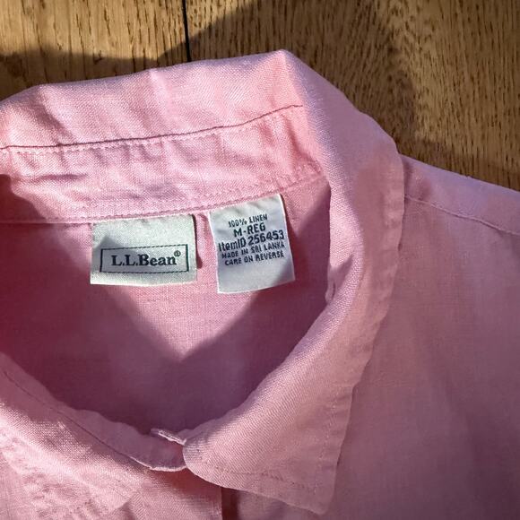 L.L. Bean Long Sleeve Linen Button Up Shirt SZ M Muted Coral Pink Beach Classic - Picture 3 of 6